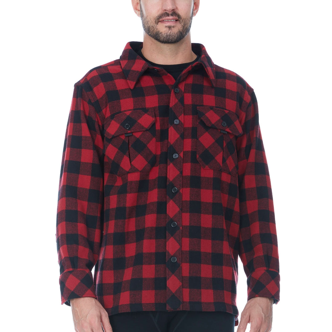sportsman wool guide shirt jacket shacket plaid woolen hunting jacket shirt-jak #color_red-plaid