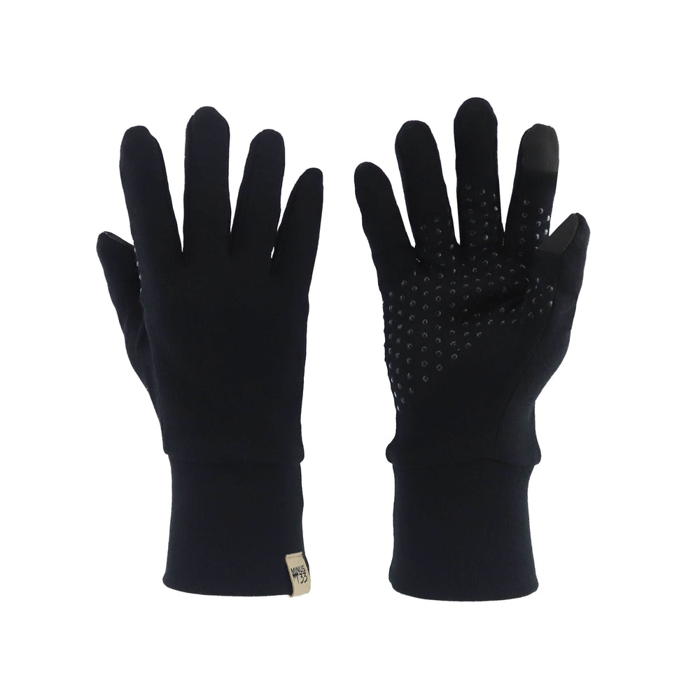 Black merino wool touchscreen gloves with silicone grip dots  #color_black