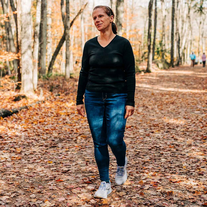 Women's Merino wool sweater. Use it as a V neck pullover sweater or as a base layer #color_black